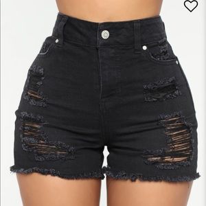 Jacqueline Distressed High Rise Shorts - Black